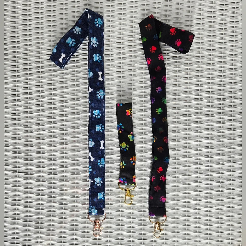 Colorful Paw Print Lanyard and Keychain Set